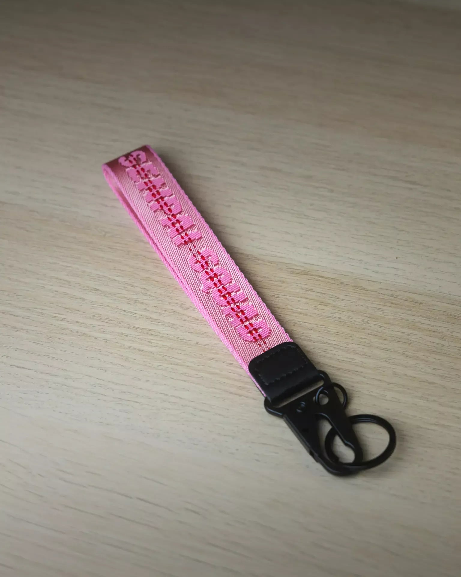 Light Pink Fabric Strap Keychain
