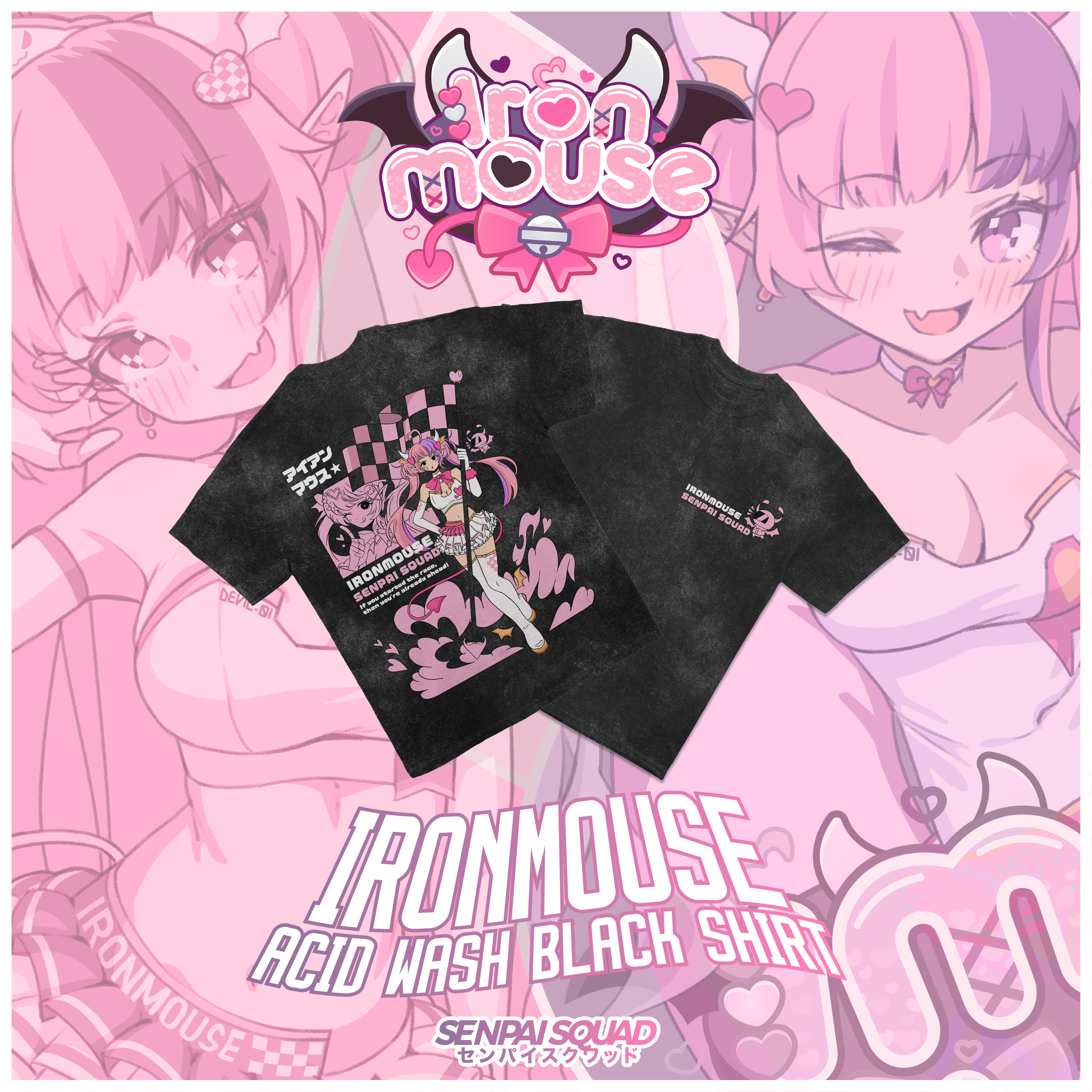 Ironmouse Acid Wash Black Shirt