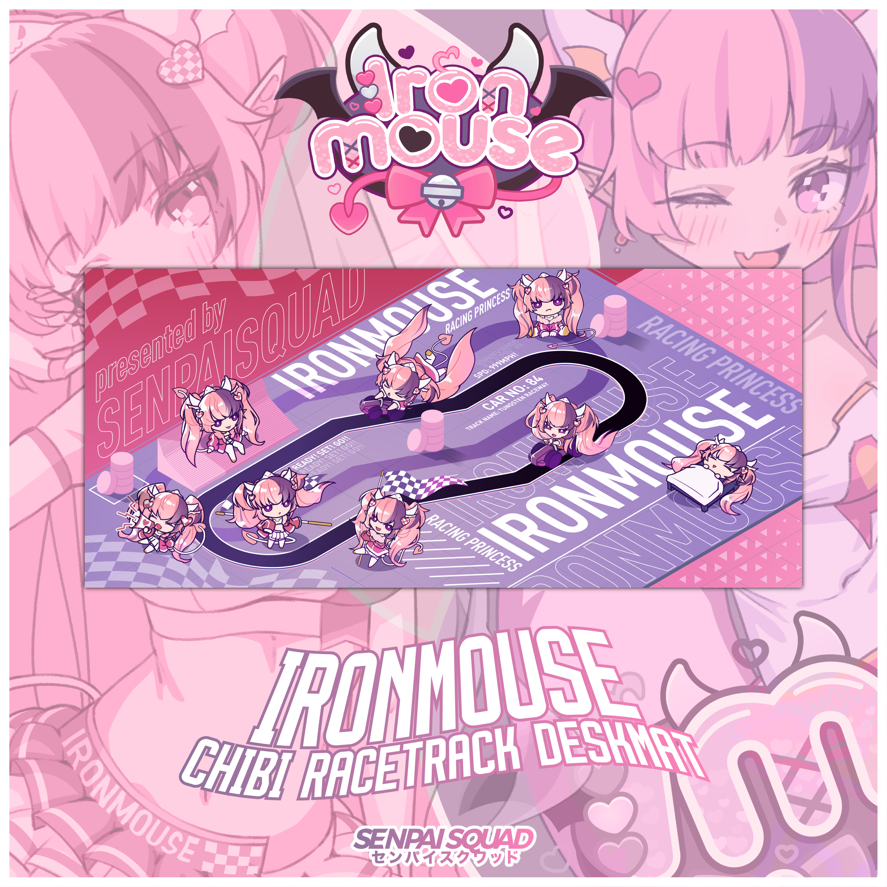 Ironmouse Chibi Racetrack Deskmat