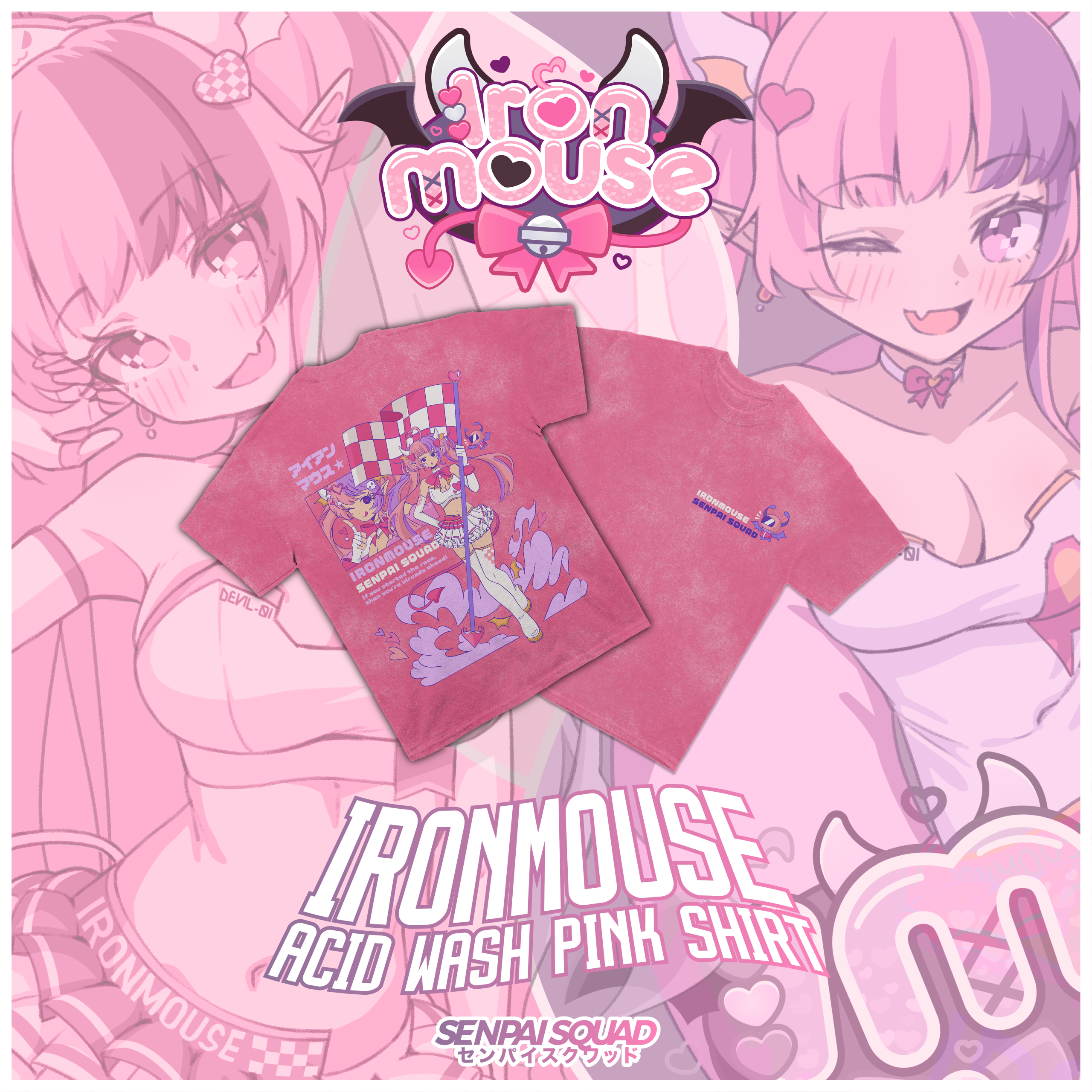 Ironmouse Acid Wash Pink Shirt
